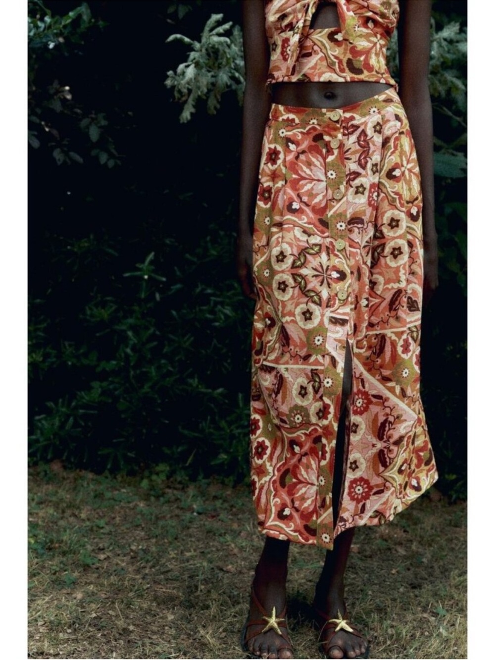 Zara printed Pink Multi Floral midi Skirt with Boho Print - Picture 3 of 4